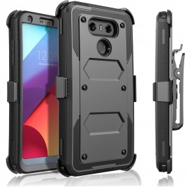 LG G6 Case, [SUPER GUARD] Dual Layer Protection With [Built-in Screen Protector] Holster Locking Belt Clip+Circle(TM) Stylus Touch Screen Pen (Black)